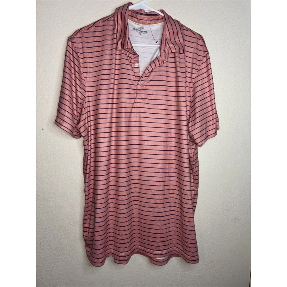 J.CREW Salmon/Blue Striped Shirt Mens Size XL Blue Short Sleeve Performance Polo